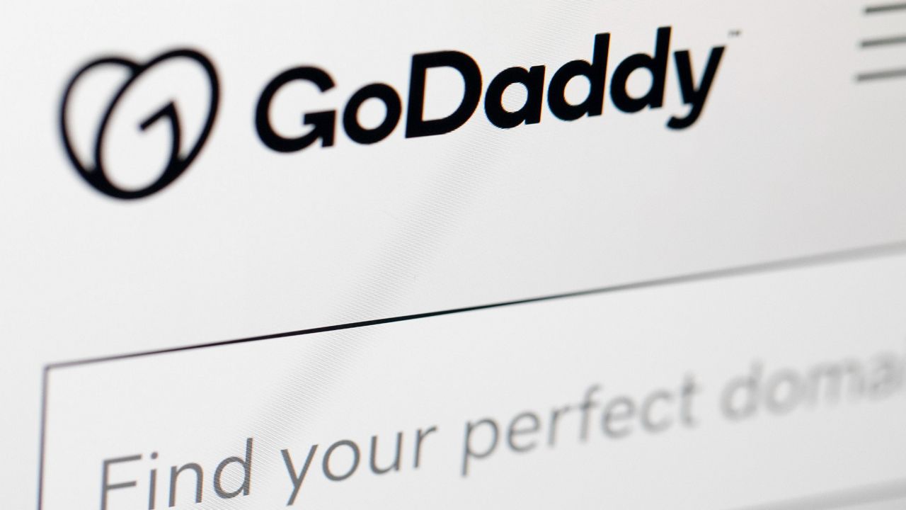 The logo for GoDaddy is displayed on a computer screen on Thursday, Jan. 16, 2020, in New York. (AP Photo/Jenny Kane)