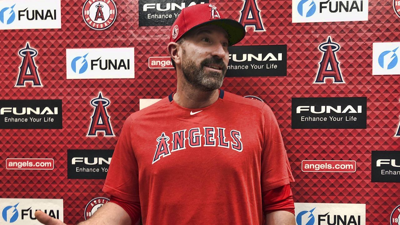 Los Angeles Angels pitching coach Mickey Callaway at Tempe Diablo Stadium in Tempe, Ariz., on Friday, Feb. 14, 2020.