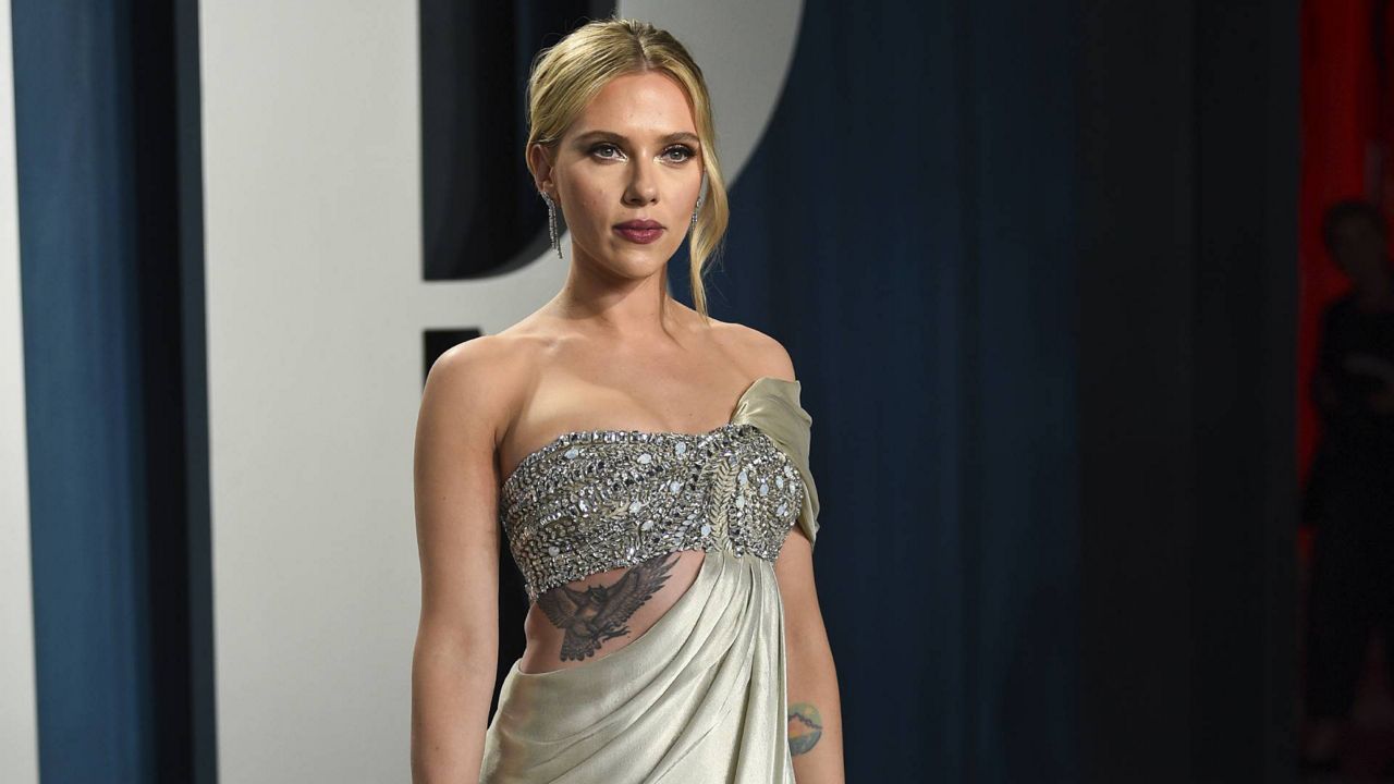 Scarlett Johansson arrives at the Vanity Fair Oscar Party on Feb. 9, 2020, in Beverly Hills, Calif. (Photo by Evan Agostini/Invision/AP)