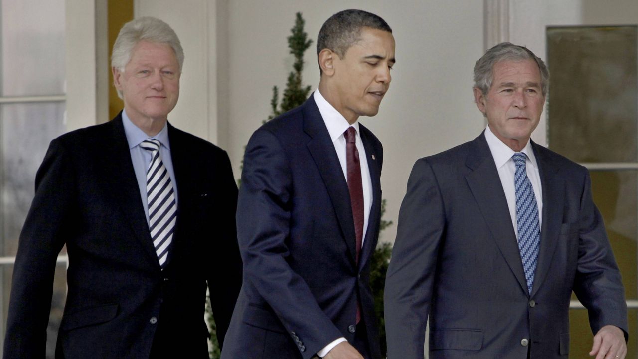 Bill Clinton, Barack Oabama and George W. Bush are pictured together in 2010. (AP Photo/Pablo Martinez Monsivais, File)