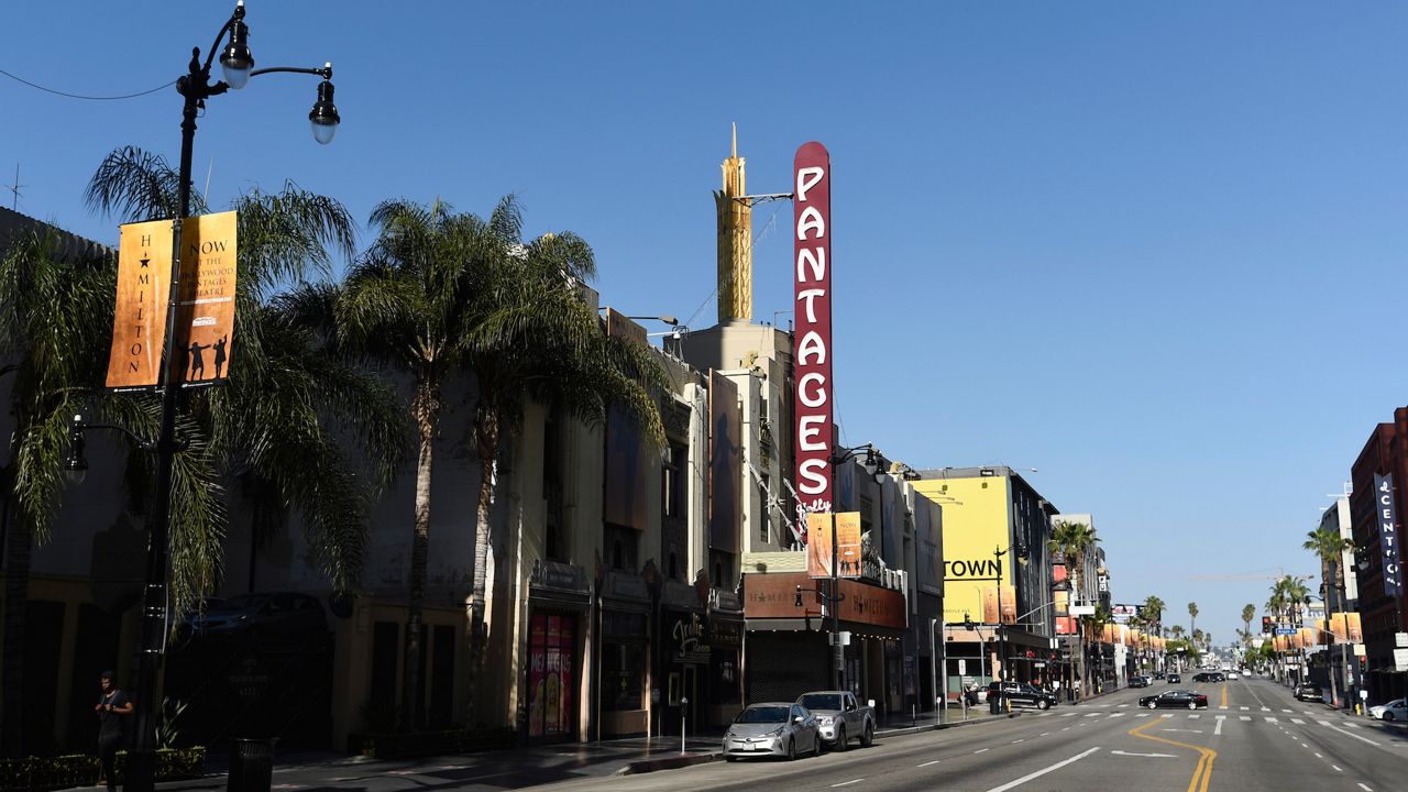 The Hollywood Pantages theater is pictured, Tuesday, April 28, 2020, in Los Angeles. (AP Photo/Chris Pizzello)