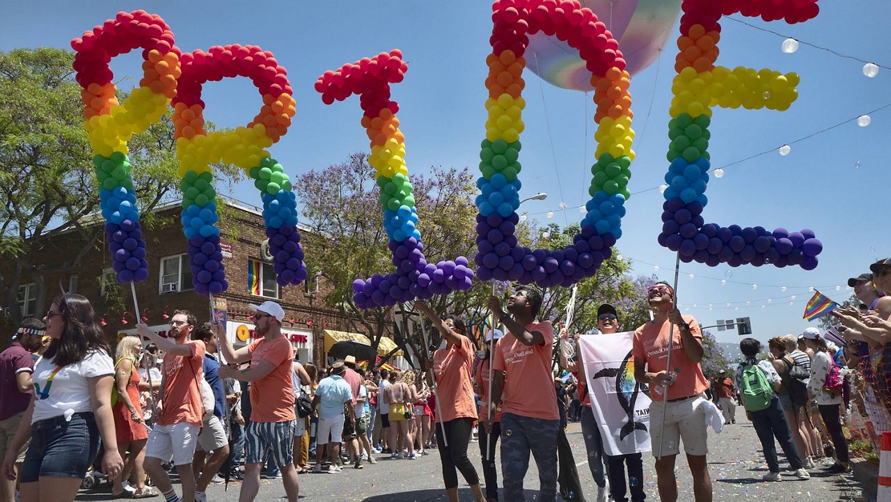 Participants in the 49th annual Los Angeles Pride Parade in West Hollywood, Calif. on June 9, 2019. (AP Photo/Richard Vogel)
