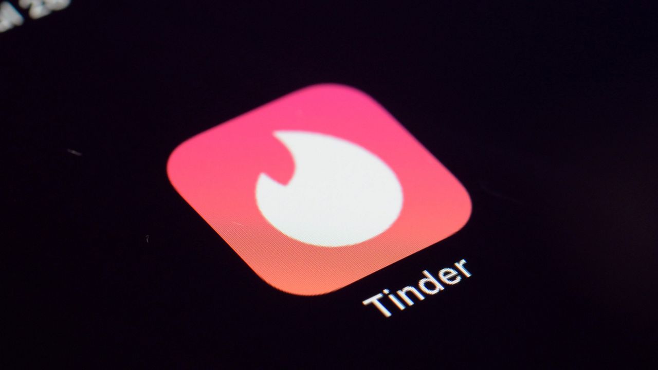 The icon for the Tinder dating app on a device in New York. 