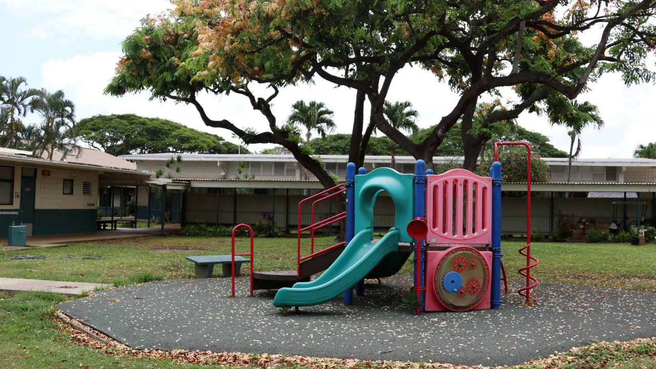 A playground sits at Aikahi Elementary School in Kailua, Hawaii on July 28, 2020. (AP Photo/Jennifer Sinco Kelleher)