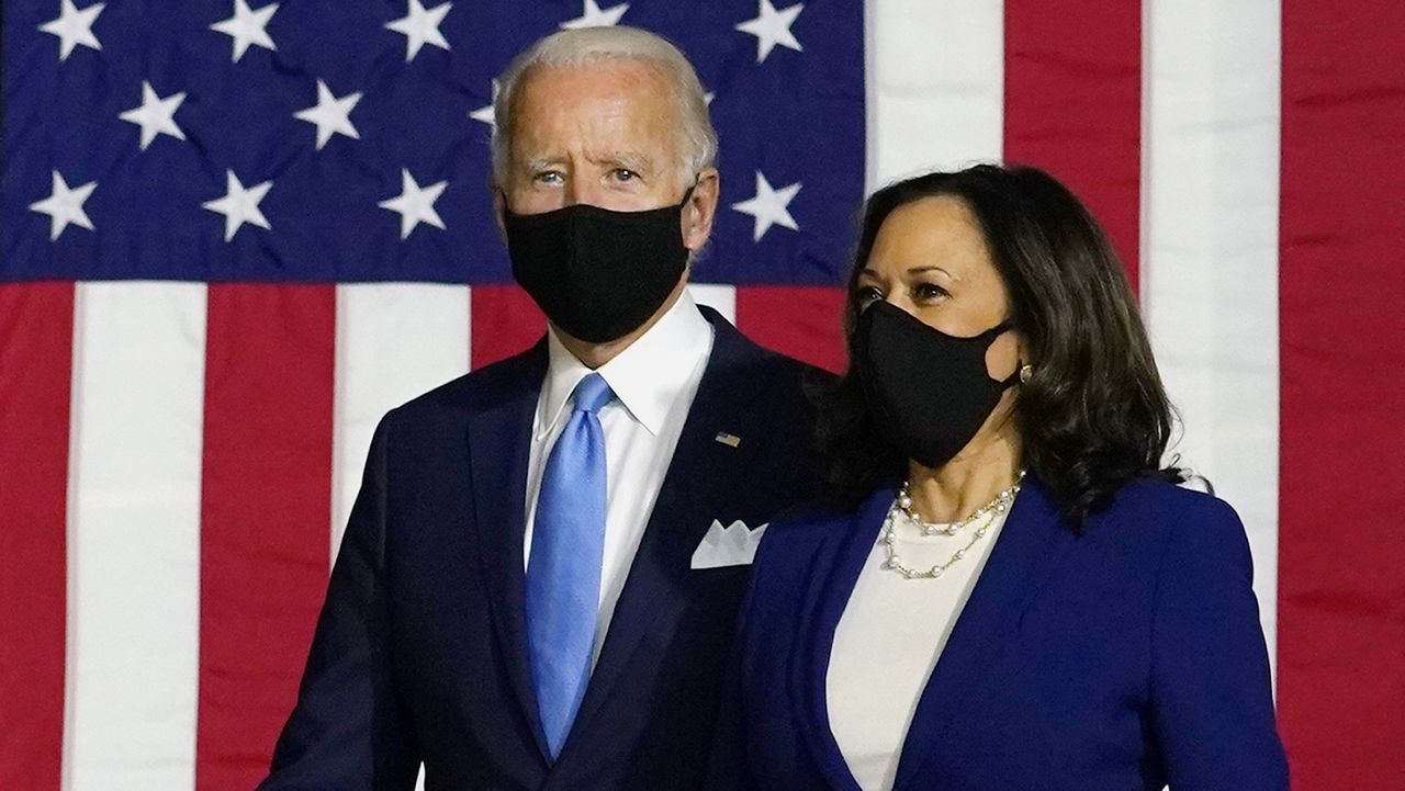 Democratic presidential candidate former Vice President Joe Biden and his running mate Sen. Kamala Harris (D-CA). (AP Photo/Carolyn Kaster)