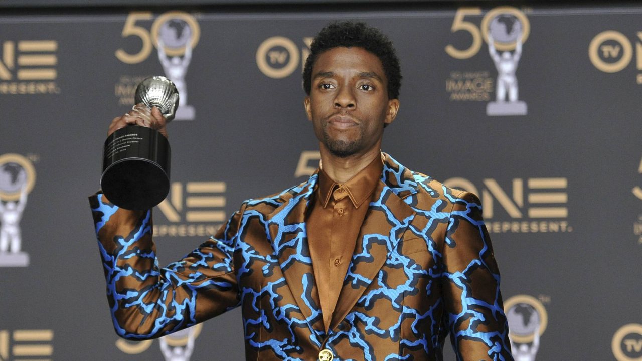 In this Saturday, March 30, 2019 file photo, Chadwick Boseman poses in the press room with the award for outstanding actor in a motion picture for "Black Panther" at the 50th annual NAACP Image Awards at the Dolby Theatre in Los Angeles. (Photo by Richard Shotwell/Invision/AP, File)