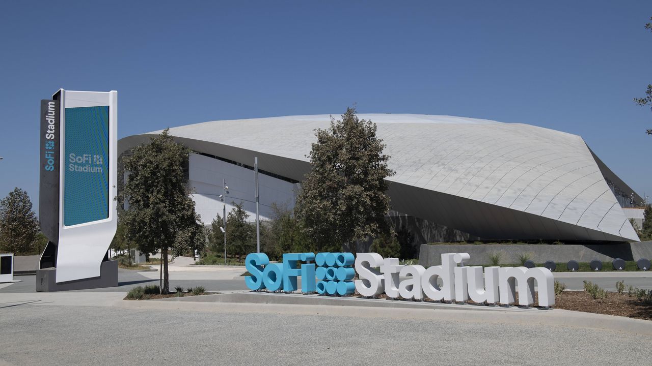 General exterior view of SoFi Stadium, the future home of the Los Angeles Rams Saturday, Aug. 29, 2020, in Inglewood, Calif. (AP Photo/Kyusung Gong)