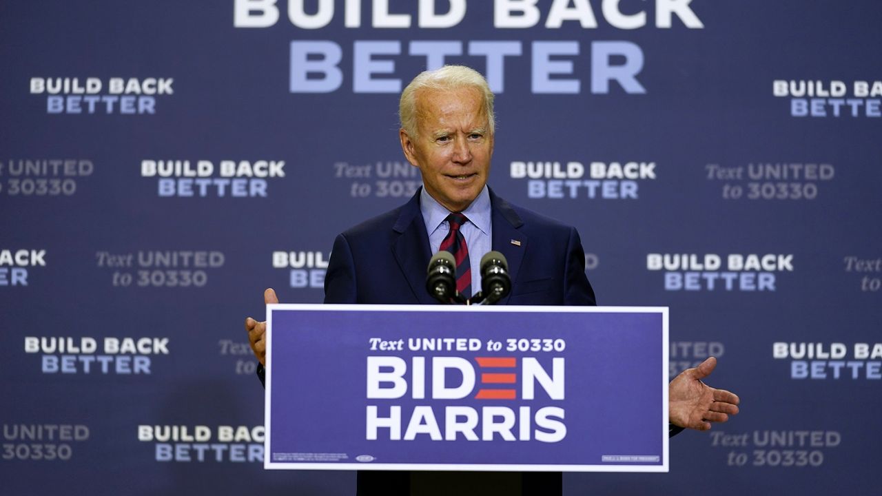 Democratic presidential candidate former Vice President Joe Biden speaks in Wilmington, Del., Friday Sept. 4, 2020. (AP Photo/Carolyn Kaster)