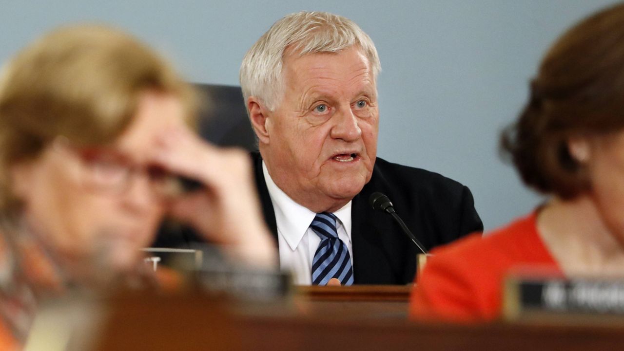 In this Feb. 27, 2019 file photo, House Agriculture Committee Chairman Rep. Collin Peterson, D-Minn., asks a question on Capitol Hill. (AP Photo/Jacquelyn Martin, File)