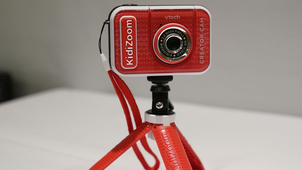 A KidiZoom Creator Cam by VTech is displayed at the Toy Fair, Thursday, Sept. 17, 2020, in New York. (AP Photo/Kathy Willens)
