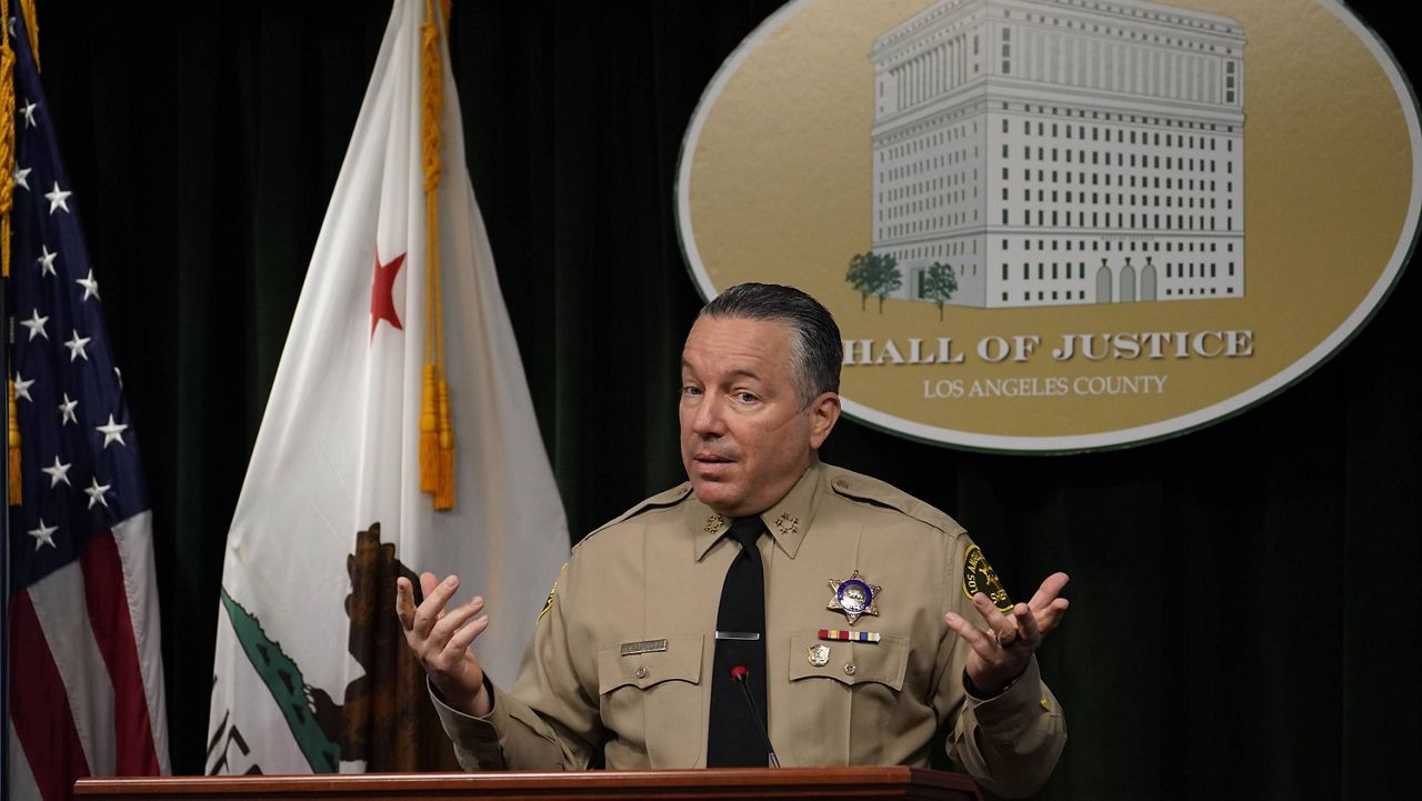 Los Angeles County Sheriff Alex Villanueva comments on the shooting of 29-year-old Dijon Kizzee during a news conference at the Hall of Justice in downtown L.A. Thursday, Sep. 17, 2020. (AP/Damian Dovarganes)