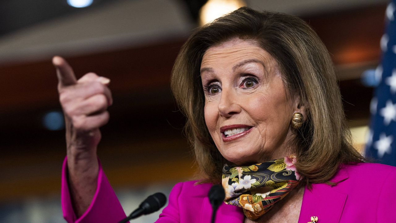 House Speaker Nancy Pelosi speaks during a news conference on Capitol Hill on Friday. (AP Photo/Manuel Balce Ceneta)