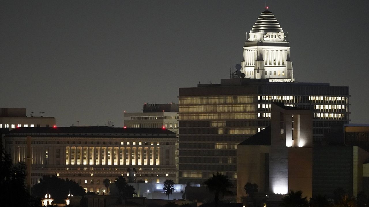 Los Angeles City Hall is seen downtown Los Angeles. (AP Photo/Damian Dovarganes)