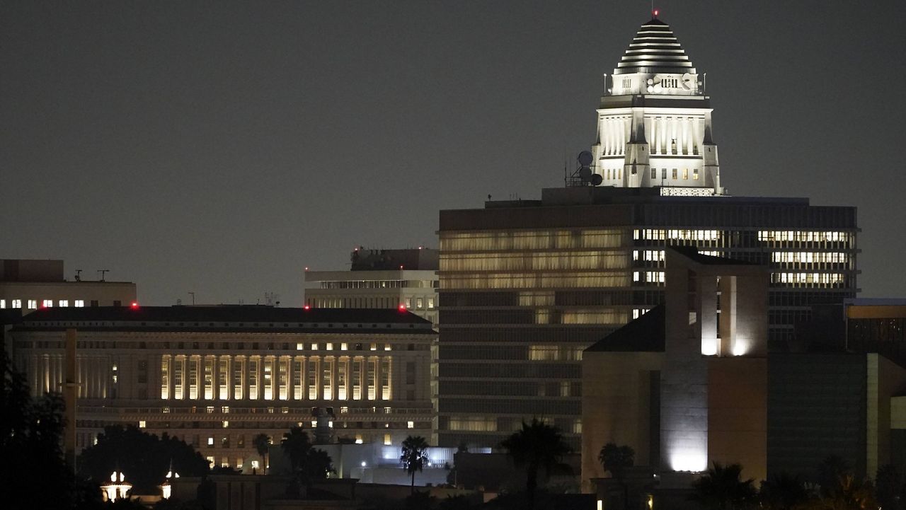 Los Angeles City Hall is seen downtown Los Angeles. (AP Photo/Damian Dovarganes)