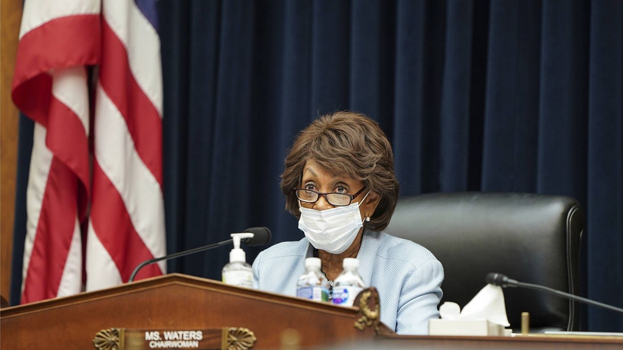 Chairman of the House Financial Services Committee Maxine Waters, D-Calif., speaks during a House Financial Services Committee hearing on Sept. 22, 2020. (Joshua Roberts/Pool via AP)