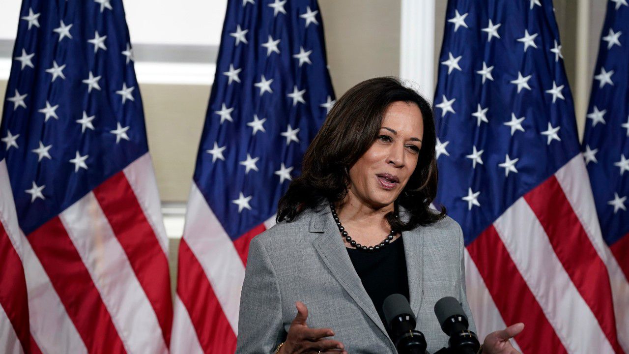 Democratic vice presidential candidate Sen. Kamala Harris, D-Calif., speaks at Shaw University during a campaign visit in Raleigh, N.C., Monday, Sept. 28, 2020. (AP Photo/Gerry Broome)
