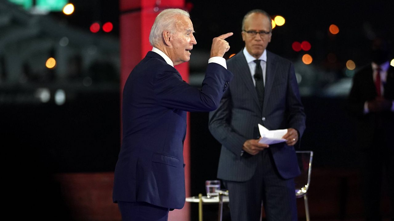 Joe Biden speaks at a NBC town hall in Miami on Monday night. (AP Photo/Andrew Harnik)