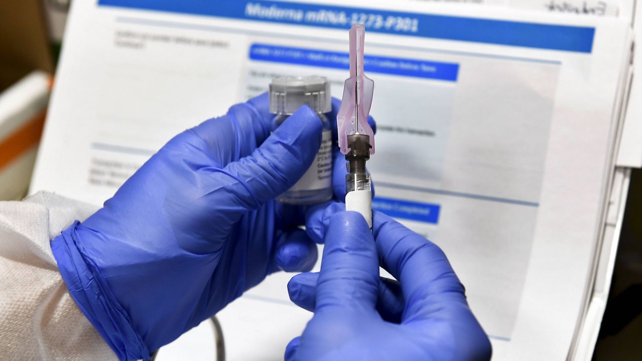 A nurse prepares a shot that is part of a possible COVID-19 vaccine, developed by Moderna and the National Institute of Allergy and Infectious Diseases. (AP Photo/Hans Pennink, File)