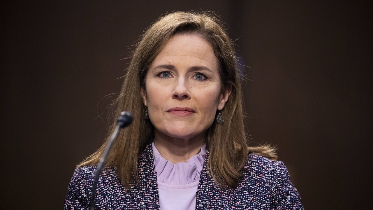 Supreme Court nominee Amy Coney Barrett speaks during her confirmation hearing before the Senate Judiciary Committee on Wednesday. (Michael Reynolds/Pool via AP)