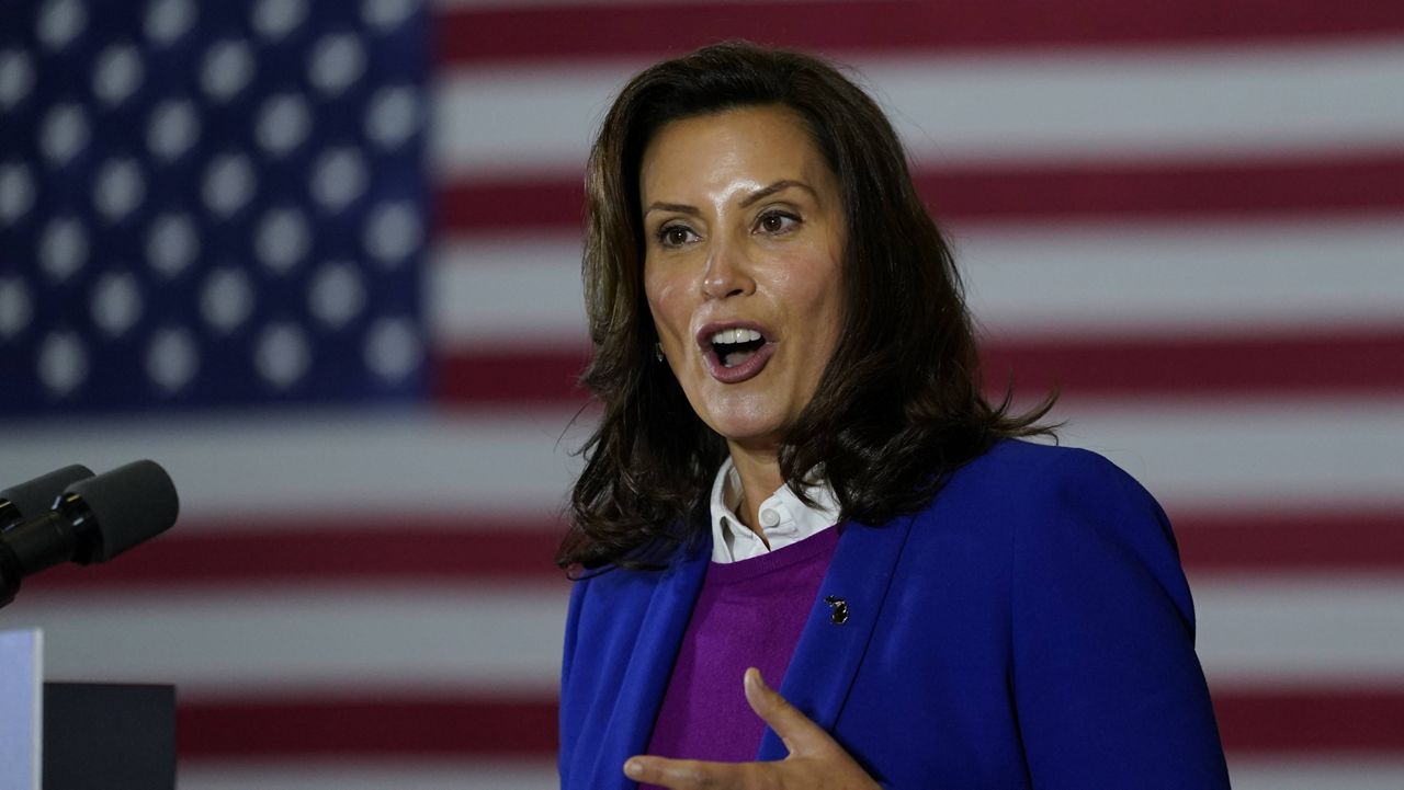 Michigan Gov. Gretchen Whitmer speaks at Beech Woods Recreation Center in Southfield, Mich., on Friday. (AP Photo/Carolyn Kaster)