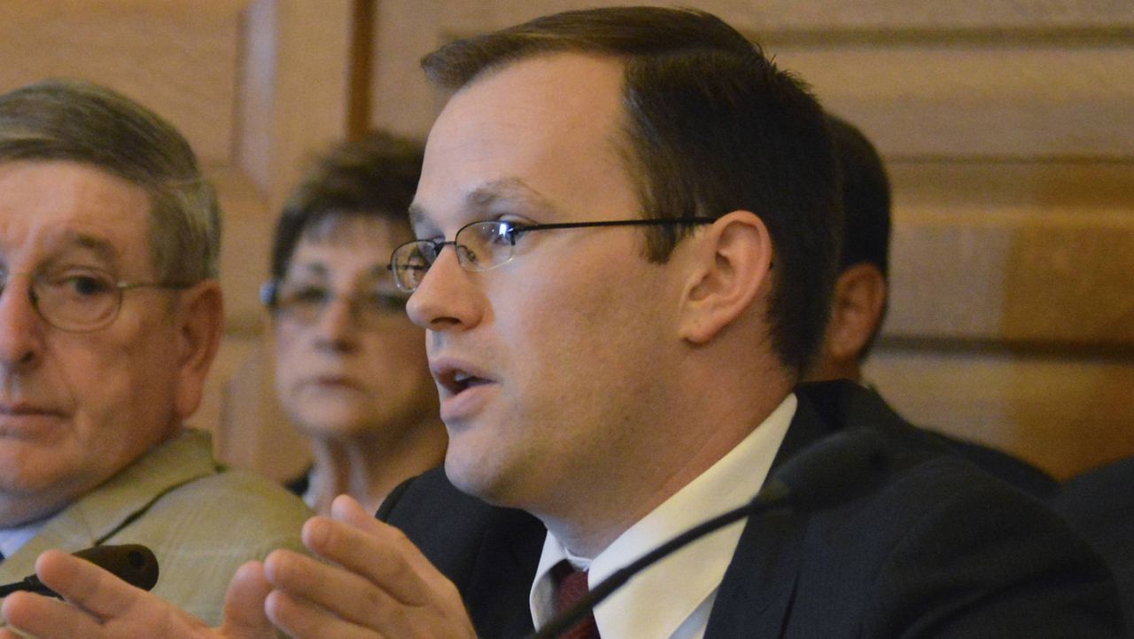 In this May 13, 2015, file photo, then-Kansas state Rep. Brandon Whipple, D-Wichita, speaks at the Statehouse in Topeka, Kan. (AP Photo/Nicholas Clayton File)
