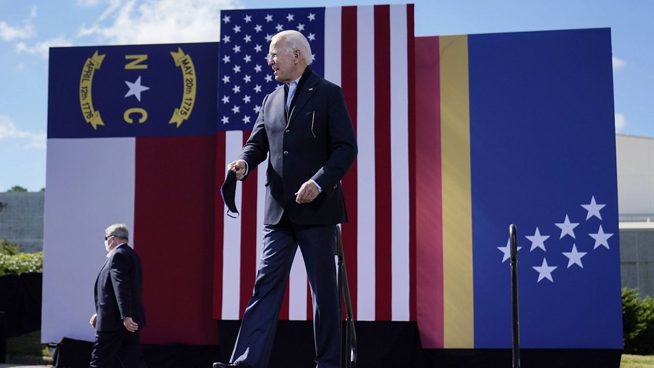 Democratic presidential candidate former Vice President Joe Biden arrives to speak during a campaign event at Riverside High School in Durham, North Carolina, on Sunday. (AP Photo/Carolyn Kaster)