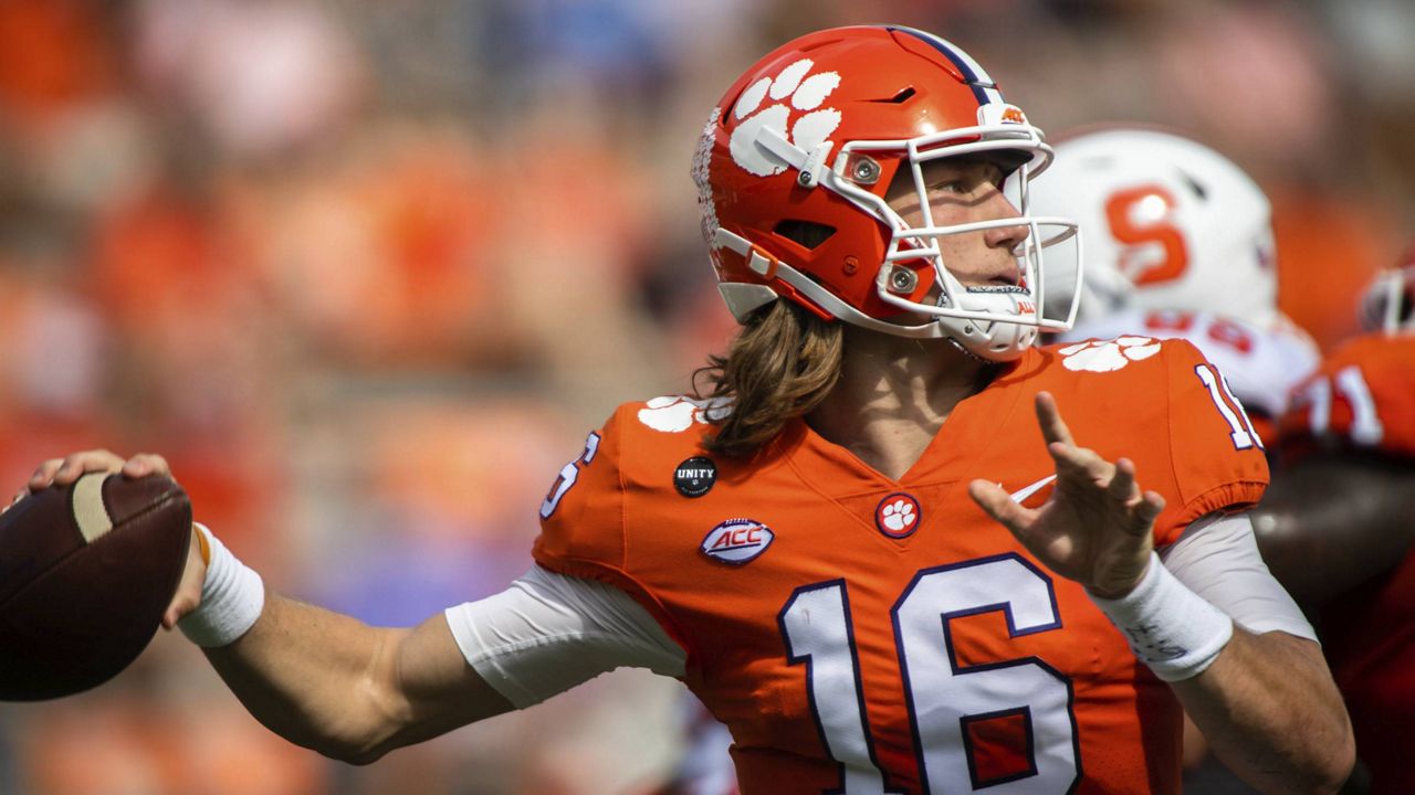 Clemson quarterback Trevor Lawrence tested positive for COVID-19 last month. (Ken Ruinard/Pool Photo via AP)
