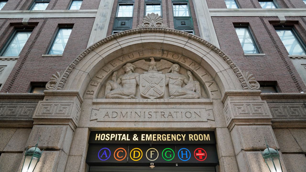  An entrance to Bellevue Hospital is seen in New York, Wednesday, Oct. 28, 2020. (AP Photo/Seth Wenig)