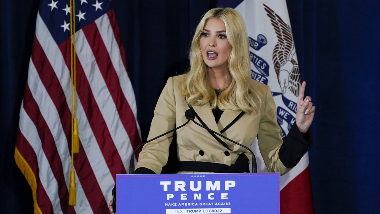Ivanka Trump speaks during a campaign event at the Iowa State Fairgrounds on Nov. 2 in Des Moines, Iowa. (AP Photo/Charlie Neibergall)
