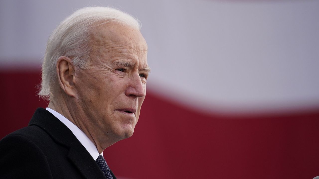 President-elect Joe Biden speaks at the Major Joseph R. "Beau" Biden III National Guard/Reserve Center, Tuesday, Jan. 19, 2021, in New Castle, Del. (AP Photo/Evan Vucci)