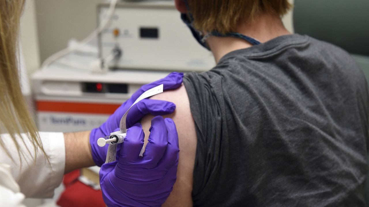 This May 4, 2020, file photo shows the first patient enrolled in Pfizer's COVID-19 coronavirus vaccine clinical trial at the University of Maryland School of Medicine in Baltimore. (Courtesy of University of Maryland School of Medicine via AP, File)
