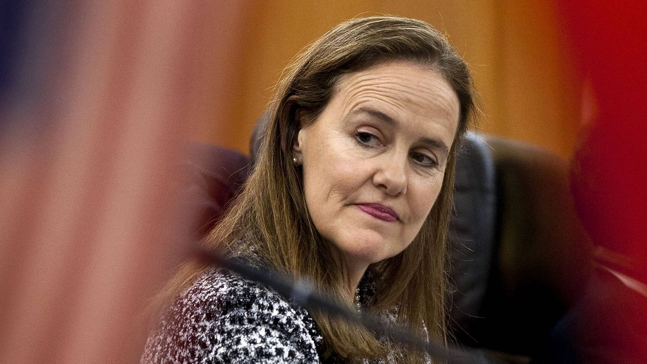 This Dec. 7, 2011 file photo shows former U.S. Defense Undersecretary Michele Flournoy, preparing for a bilateral meeting in Beijing, China. (AP Photo/Andy Wong, File)