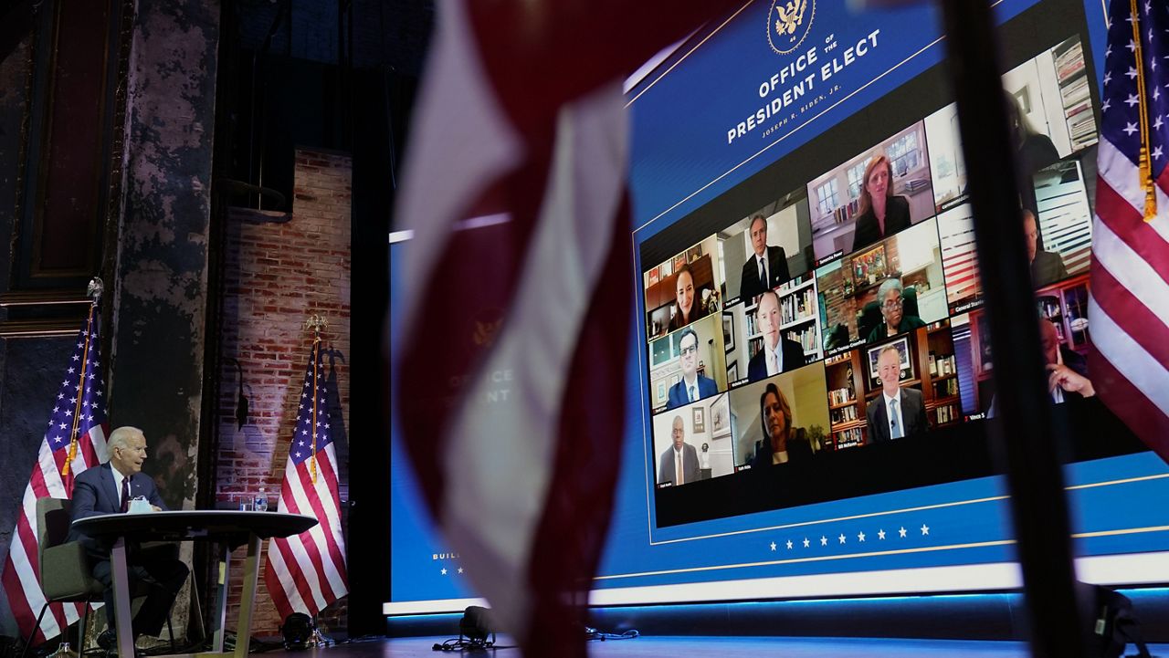 President-elect Joe Biden attends a national security briefing at The Queen theater, Tuesday, Nov. 17, 2020, in Wilmington, Del. (AP Photo/Andrew Harnik)