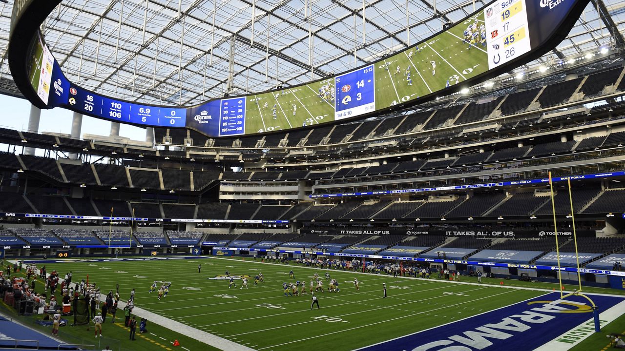 The Los Angeles Rams play the San Francisco 49ers at SoFi Stadium during an NFL football game Sunday, Nov. 29, 2020, in Inglewood, Calif. (AP Photo/Kelvin Kuo)