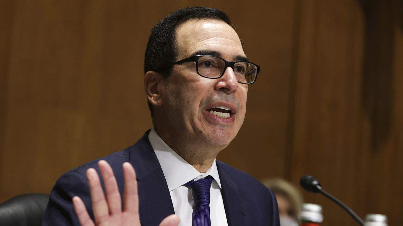 Treasury Secretary Steven Mnuchin testifies before a Congressional Oversight Commission hearing on Capitol Hill in Washington, Thursday Dec. 10, 2020 (Alex Wong/Pool via AP)