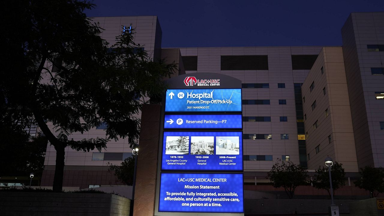 The Los Angeles County+USC Medical Center's patient drop-off/pick-up area is seen in Los Angeles on Dec. 16, 2020. (AP Photo/Damian Dovarganes)