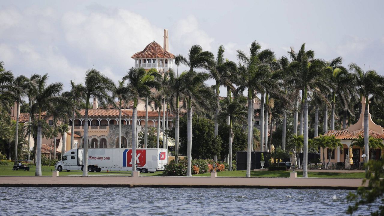 A moving truck is parked outside Mar-a-Lago in Palm Beach, Fla., on Jan. 18, 2021. President Trump was expected to return to his residence on Jan. 20. (AP/Terry Renna)