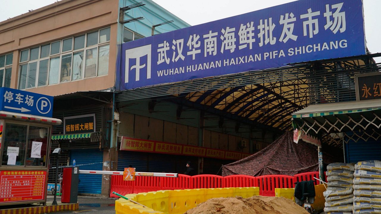 In this Jan. 21, 2020, file photo, the Huanan Seafood Market in Wuhan, China, sits closed. (AP Photo/Dake Kang, File)