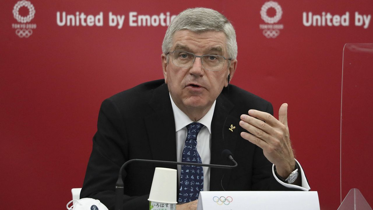 In this Nov. 16, 2020, file photo, IOC President Thomas Bach speaks during a news conference in Tokyo. (Du Xiaoyi/Pool Photo via AP, File)