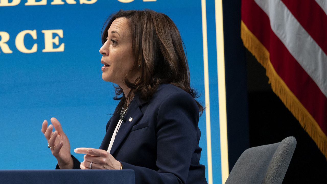 File Photo of Vice President Kamala Harris, who cast the tiebreaking vote to advance debate on the $1.9 trillion American Rescue Plan. (AP Photo/Jacquelyn Martin)