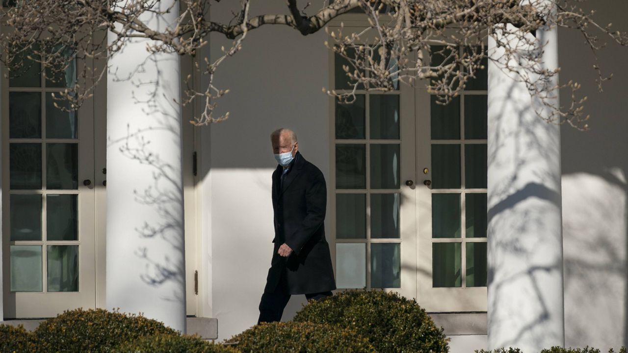 President Joe Biden walks to the Oval Office of the White House on Monday. (AP Photo/Evan Vucci)