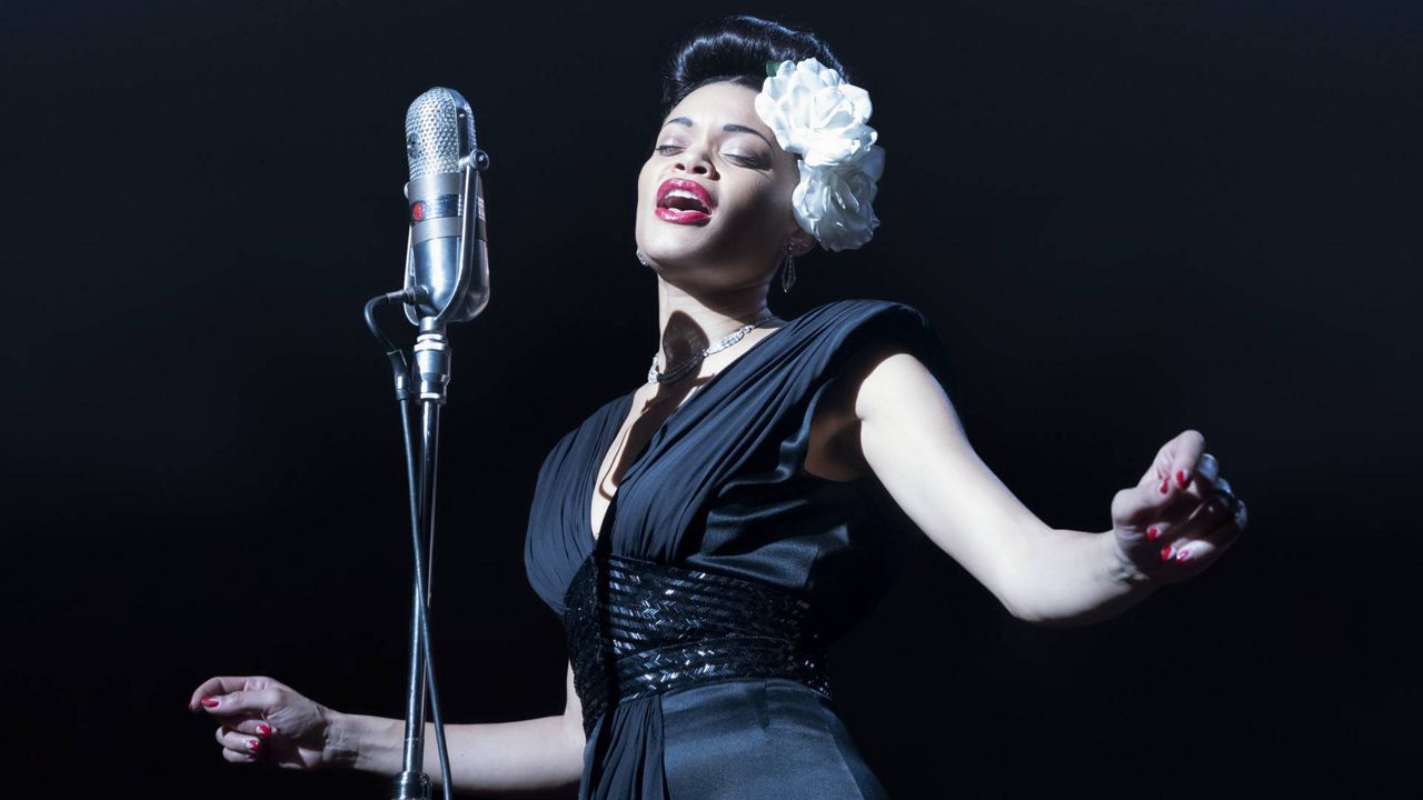 This image released by Paramount Pictures shows Andra Day in "The United States vs Billie Holiday." Day accepted the award best actress in a motion picture drama at the Golden Globe Awards on Sunday, Feb. 28, 2021. (Takashi Seida/Paramount Pictures via AP)