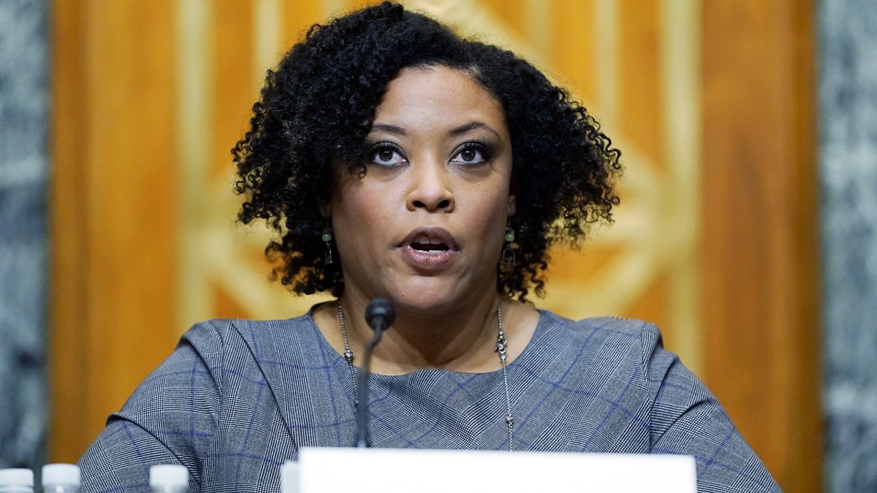 Shalanda Young testifies during a Senate Budget Committee hearing to examine her nomination to be Deputy Director of the Office of Management and Budget on Capitol Hill in Washington, Tuesday, March 2, 2021. (AP Photo/Patrick Semansky)