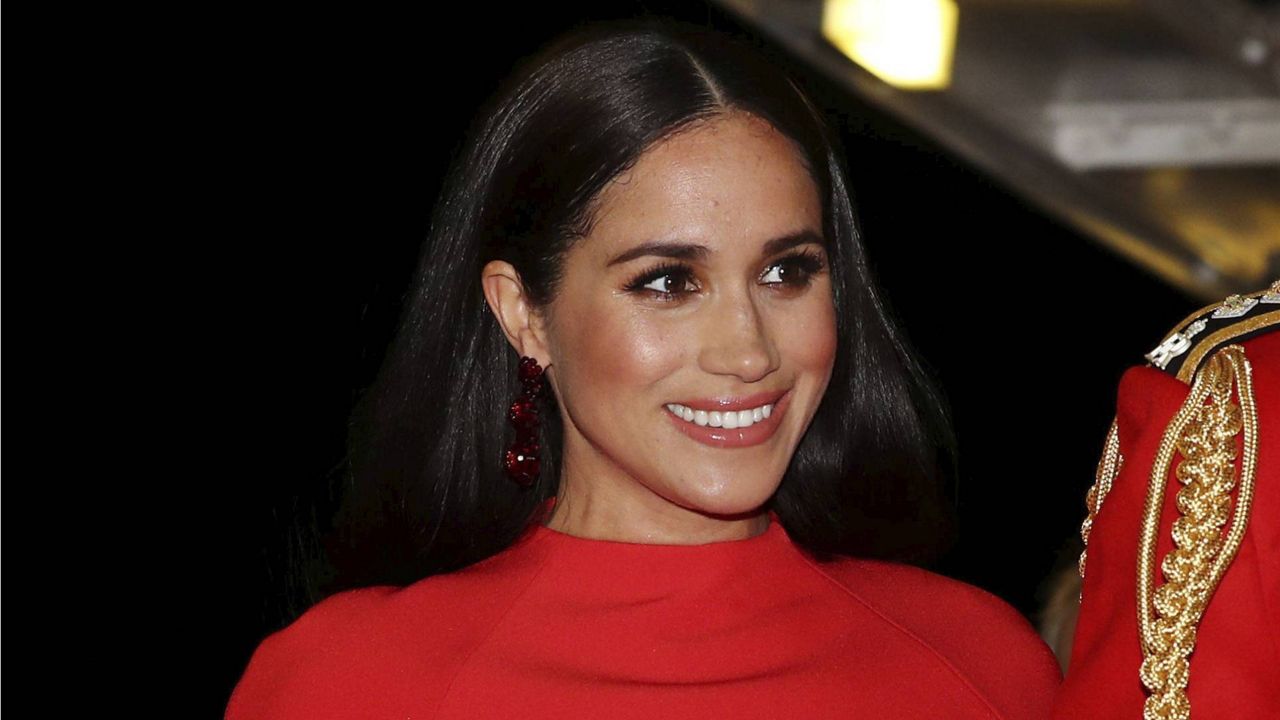 In this March 7, 2020 file photo, Meghan, Duchess of Sussex arrives at the Royal Albert Hall in London to attend the Mountbatten Festival of Music. (Simon Dawson/Pool via AP, File Photo)