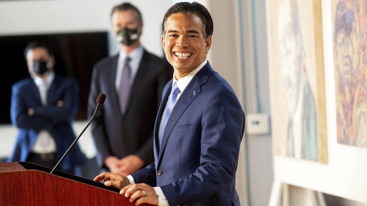 California Assemblyman Rob Bonta speaks shortly after California Gov. Gavin Newsom announced his nomination for state's attorney general, Wednesday, March 24, 2021, in San Francisco. (AP Photo/Noah Berger)