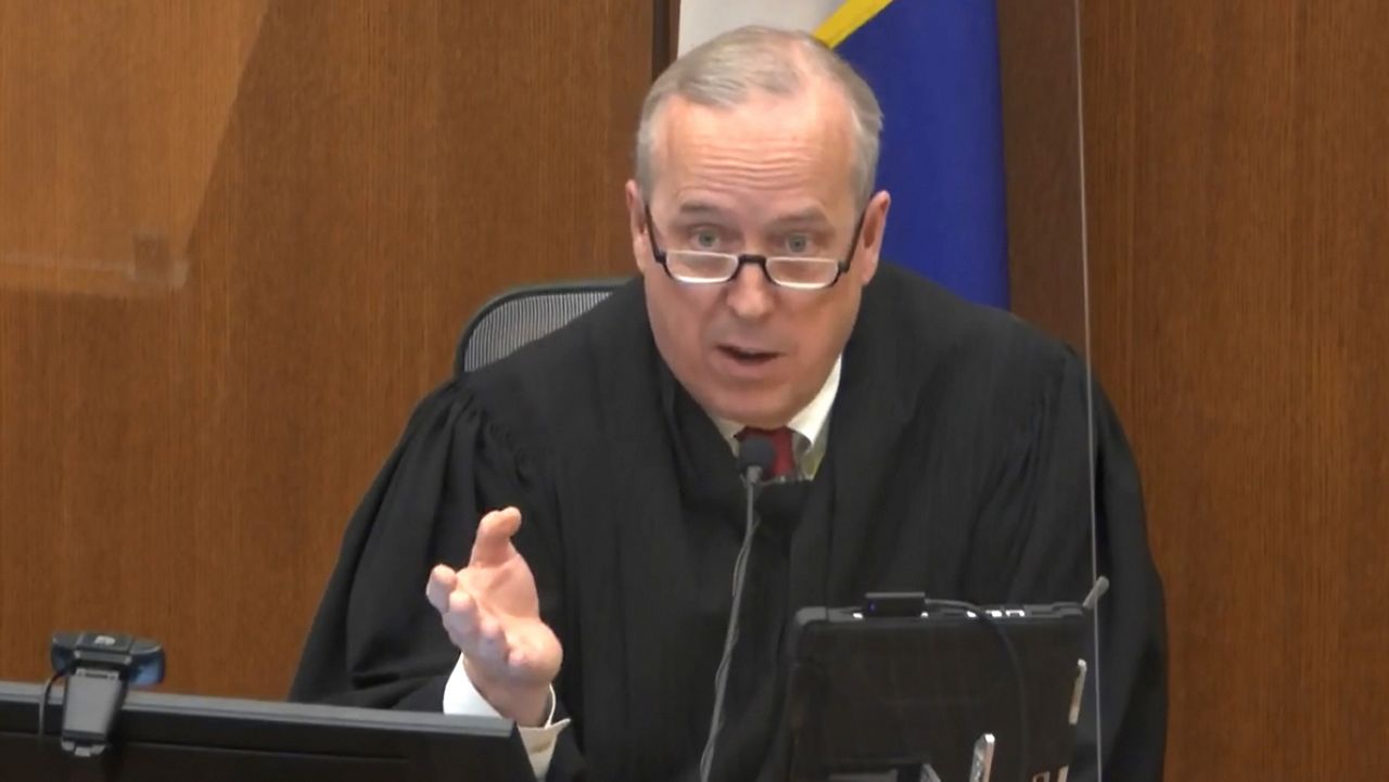 In this image from video, Hennepin County Judge Peter Cahill discusses motions before the court Thursday, April 15, 2021, in the trial of former Minneapolis police officer Derek Chauvin, at the Hennepin County Courthouse in Minneapolis. Chauvin is charged in the May 25, 2020, death of George Floyd. (Court TV via AP, Pool)