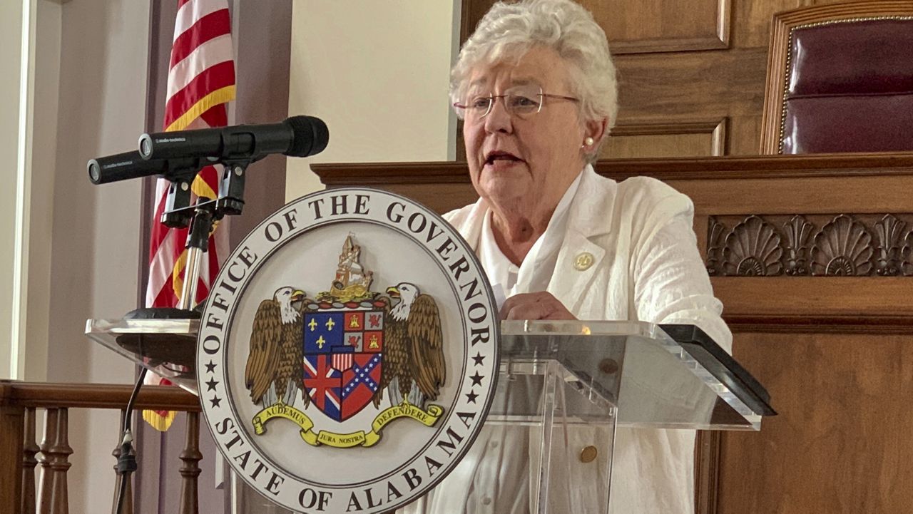 FILE - In this July 29, 2020, file photo, Alabama Gov. Kay Ivey speaks during a news conference in Montgomery, Ala. (AP Photo/Kim Chandler, File)