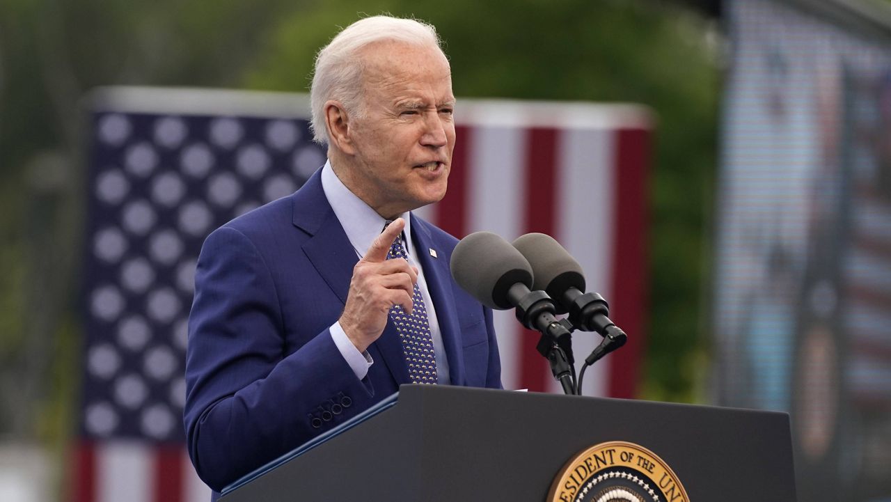 President Joe Biden speaks during a rally Thursday in Duluth, Ga. (AP Photo/Evan Vucci)