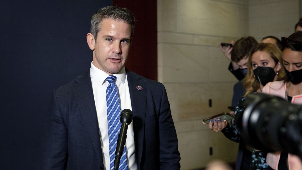 Rep. Adam Kinzinger, R-Ill., speaks to reporters after Rep. Liz Cheney, R-Wyo., was ousted from her leadership role in the House Republican Conference, Wednesday, May 12, 2021, at the Capitol in Washington. (AP Photo/Amanda Andrade-Rhoades)
