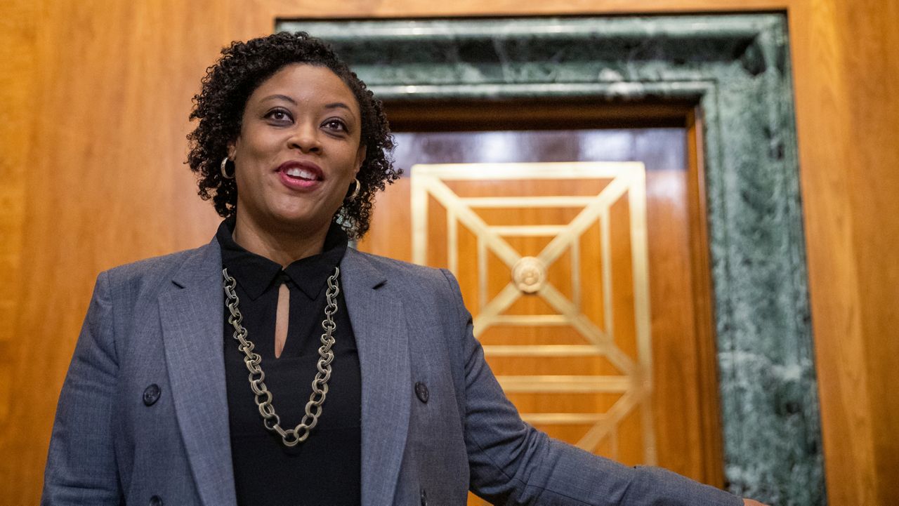 Office of Management and Budget acting director Shalanda Young arrives to testify before a Senate Budget Committee hearing to discuss President Joe Biden's budget request for FY 2022 on Tuesday, June 8, 2021, on Capitol Hill in Washington. (Shawn Thew/Pool via AP)